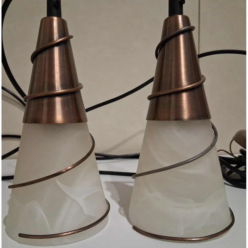 Pair of Copper and Glass Cone Pendant Lights Made in Italy 